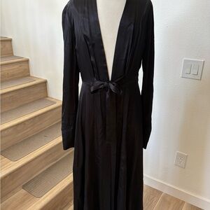 Free People Black Satin Long Tie-Waist Robe